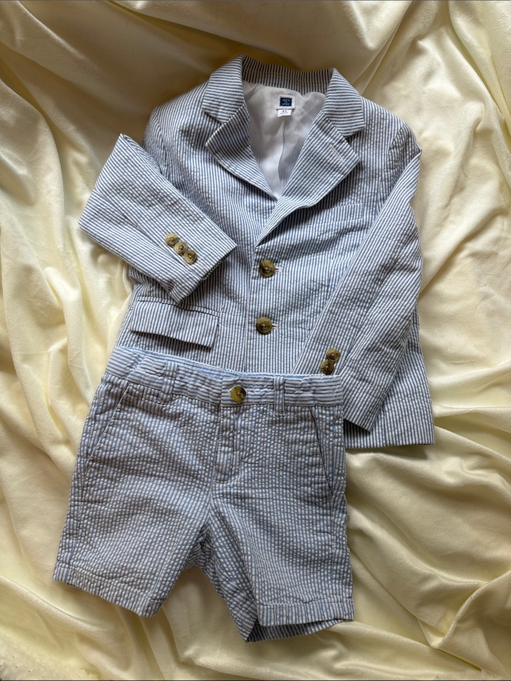 Janie and Jack Blue and White Striped Seersucker Blazer & Shorts Set